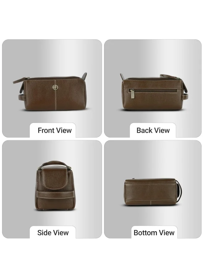 HAMMONDS FLYCATCHER  Genuine Leather Toiletry Bag for Men and Women - Travel Organizer Pouch, Shaving Kit Bag for Men, Cosmetic Organizer Bag, Toiletry Pouch for Men with Multiple Pockets - TC4005 Brushwood  | Best Price UAE